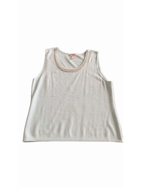 RAFAEL Petite Sleeveless Sweater - Faux Pearl Embellished Neckline size PL